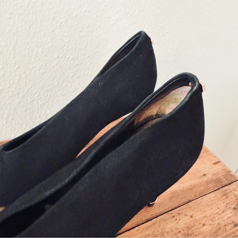 Ted Baker Black Suede Gold Bow Heels